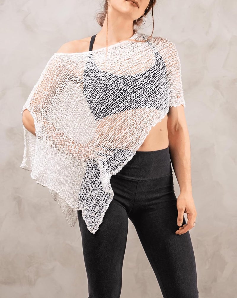 Argeousgor Women Sheer Poncho Top Lightweight Knit Crochet Shrug Bolero Mesh Batwing Sleeve Sweater Cover Up Beachwear - Image 3
